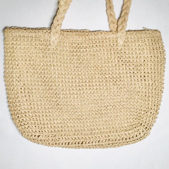 Vintage Y2K Woven Floral Cottagecore Knit Tan Shoulder Bag Boho Grandma Purse - Picture 3 of 5